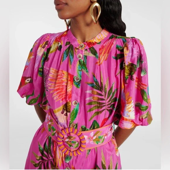 Farm Rio Printed belted cotton-blend midi dress - Picture 6 of 9